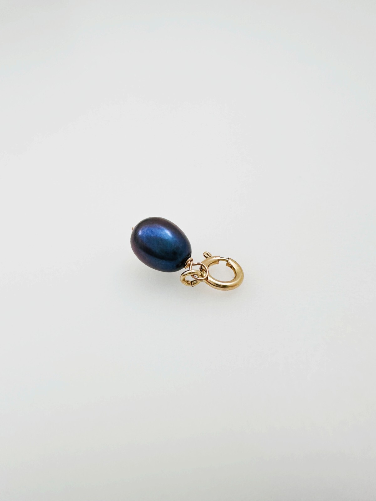 14K Solid Yellow Gold Dangle 6mm Mini Peacock Pearl Charm Pendant w/Spring Clasp