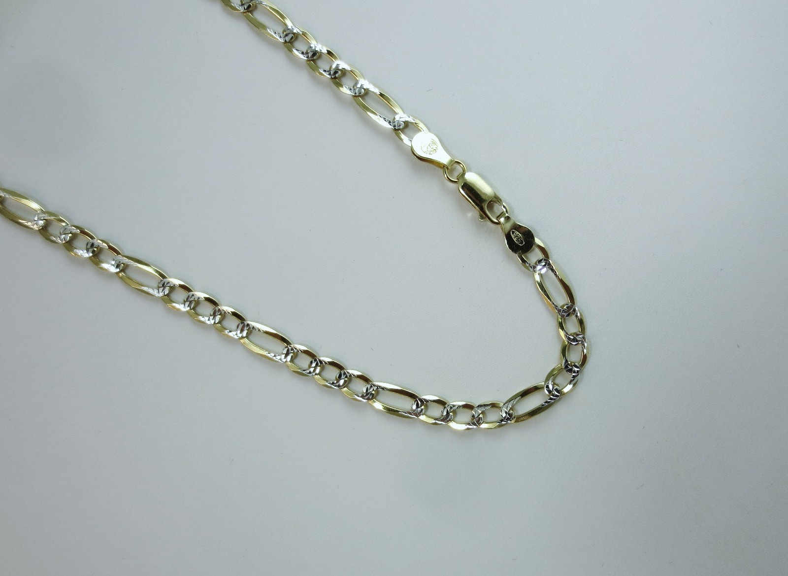 5mm Figaro Pave Chain. Vermeil – Gold over Sterling Silver 2 ton, 18 to 30 Inch.