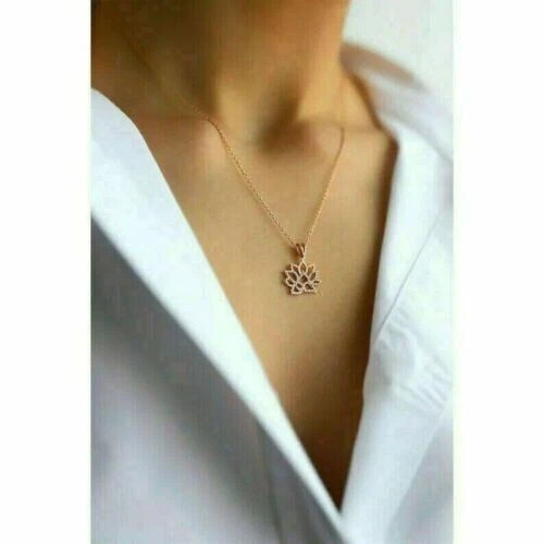 1Ct Round Cut Diamond Lotus Flower Pendant 14K Rose Gold Finish 18” Free Chain