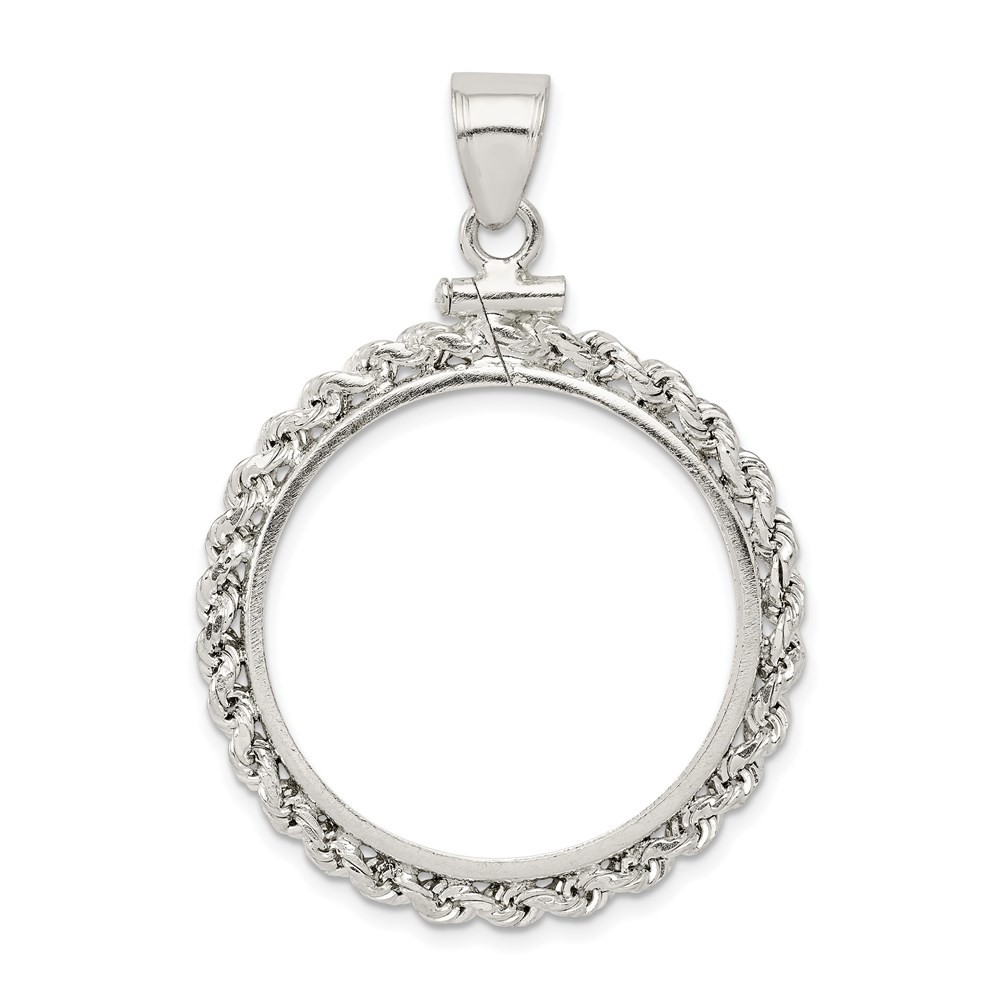 Sterling Silver Rope 26.4 x 1.8mm Susan B. Anthony Screw Top Coin Bezel Pendant