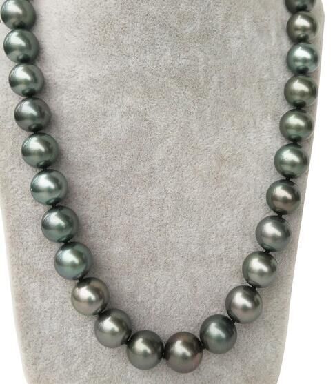 21″9-10mm natural south sea genuine round black peacock pearl necklace
