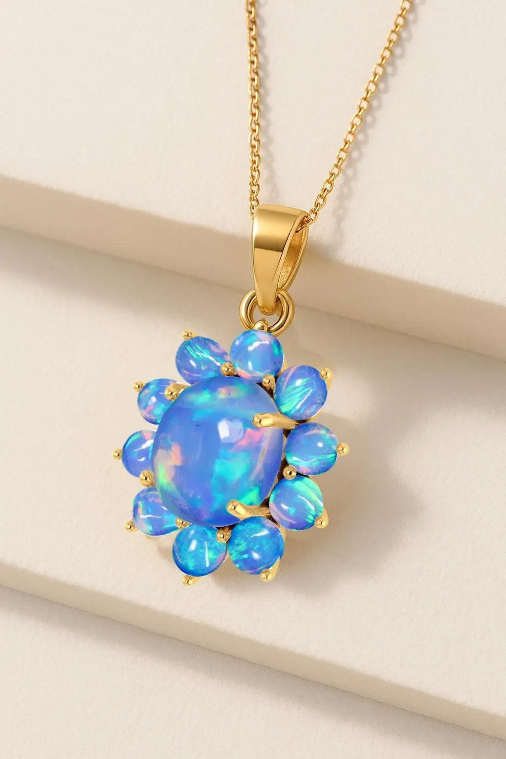 Ethiopian Blue Opal Gemstone Charm Pendant Necklace, Genuine Opal Gemstone
