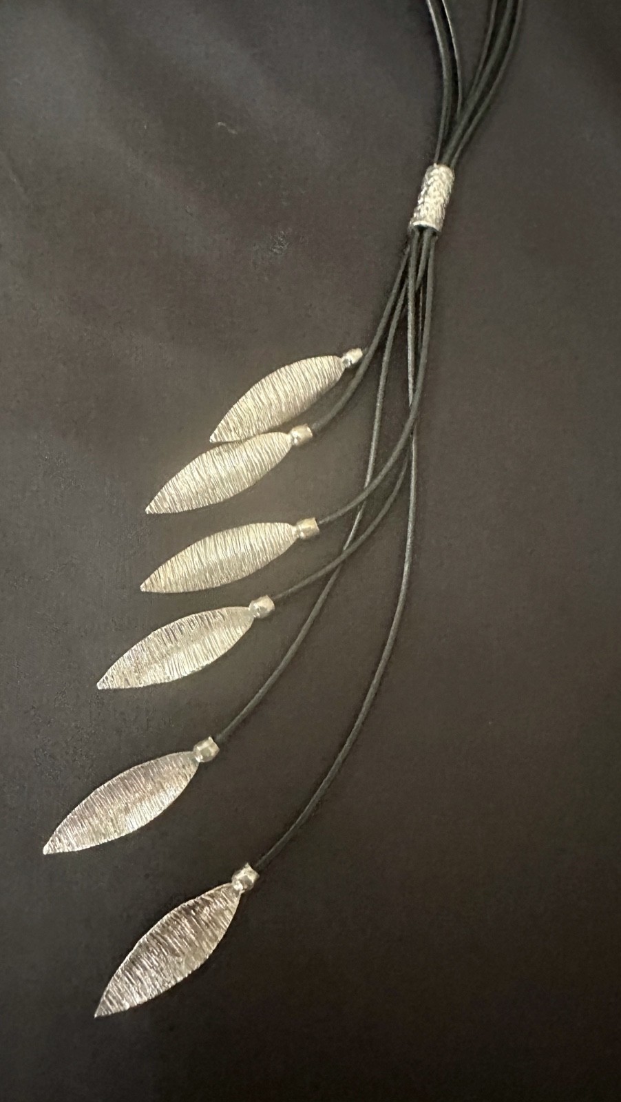 SILPADA Cascading LEAF Black LEATHER Cord .925 Sterling SILVER Layered Necklace