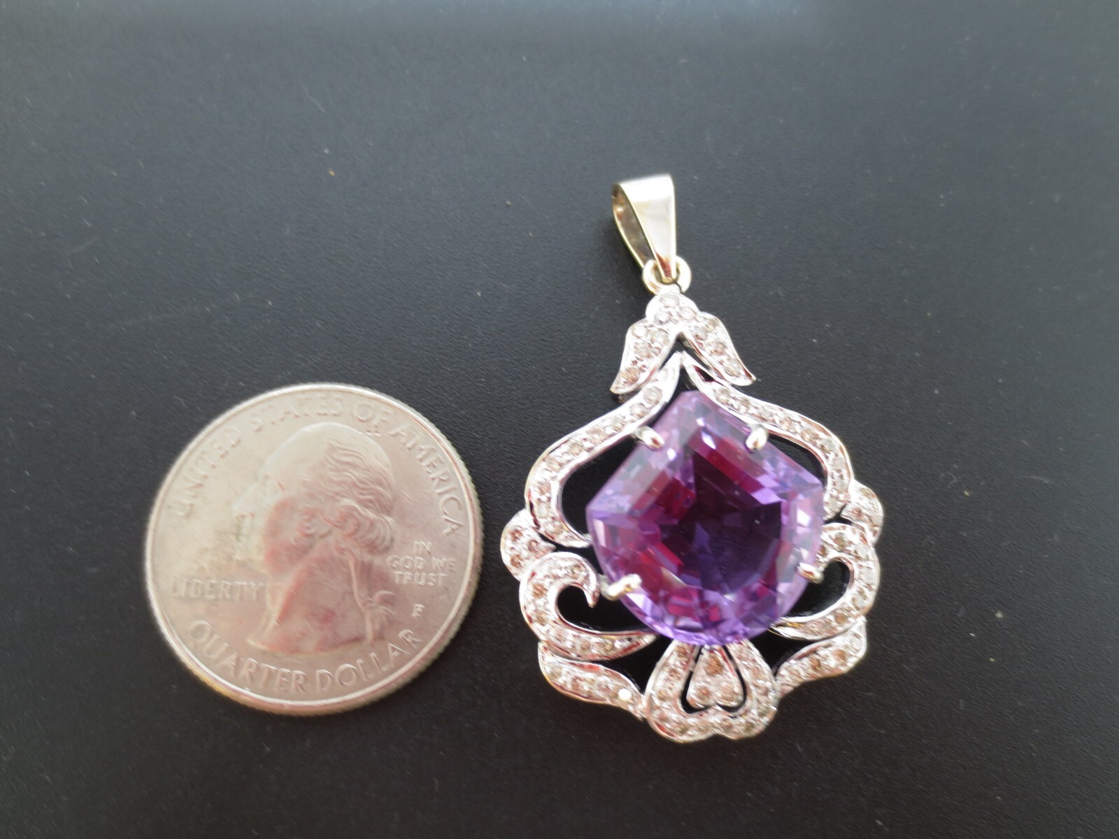 ESTATE 14K WG NATURAL AMETHYST & DIAMOND PENDANT 10.64 grams (A18582-1)