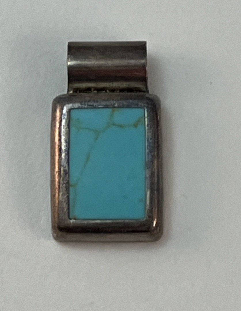 ATI MEXICO 925 Sterling Silver Blue Turquoise Pendant Slide 6.2 Grams