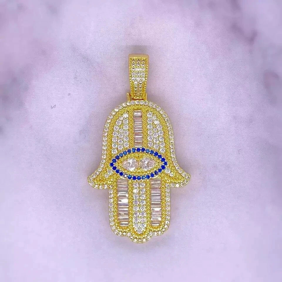 Men’s 14k Yellow Gold Finish D/VVS1 Diamond Hamsa Hand Pendant Charm 2.70 Carat