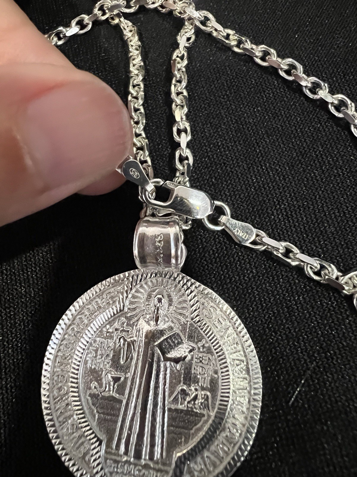 925 Sterling Silver Men Women St Benedict San Benito Medal & Forz Chain 20 24 30