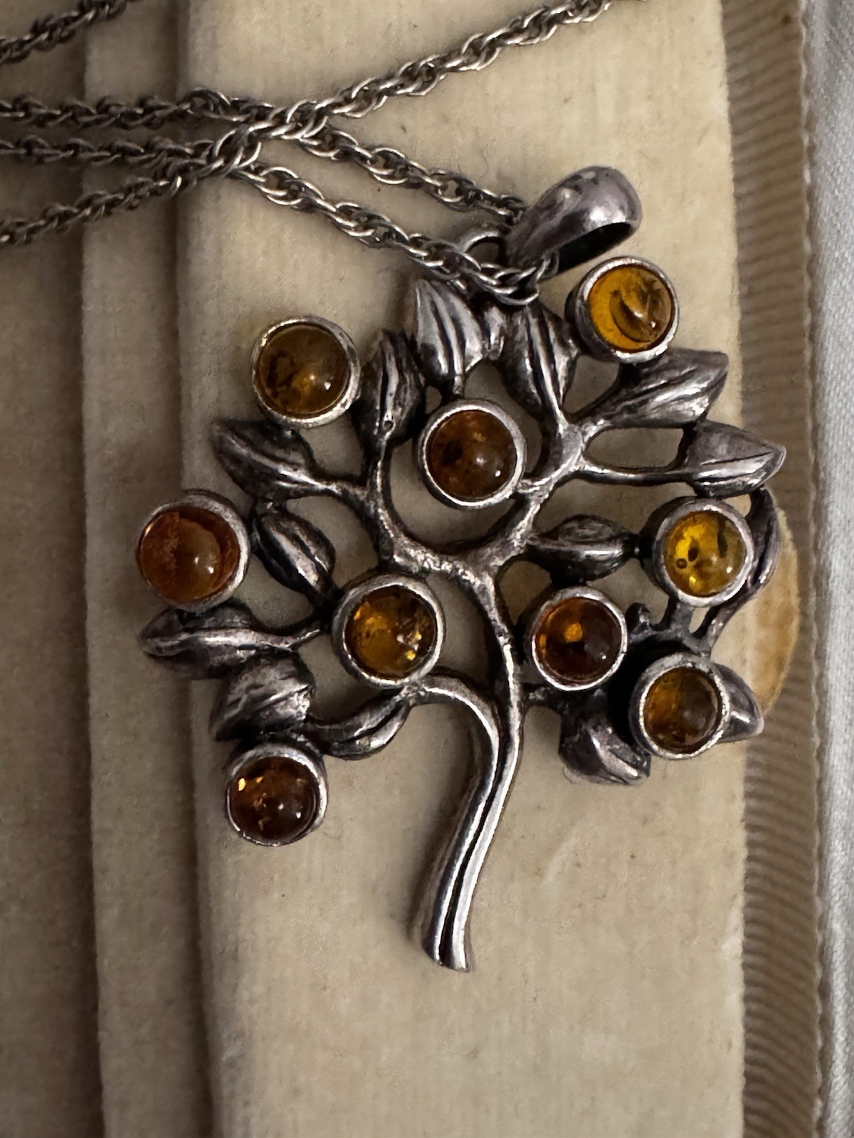 Sterling Silver Real Baltic Amber Tree of Life Pendant and Necklace.
