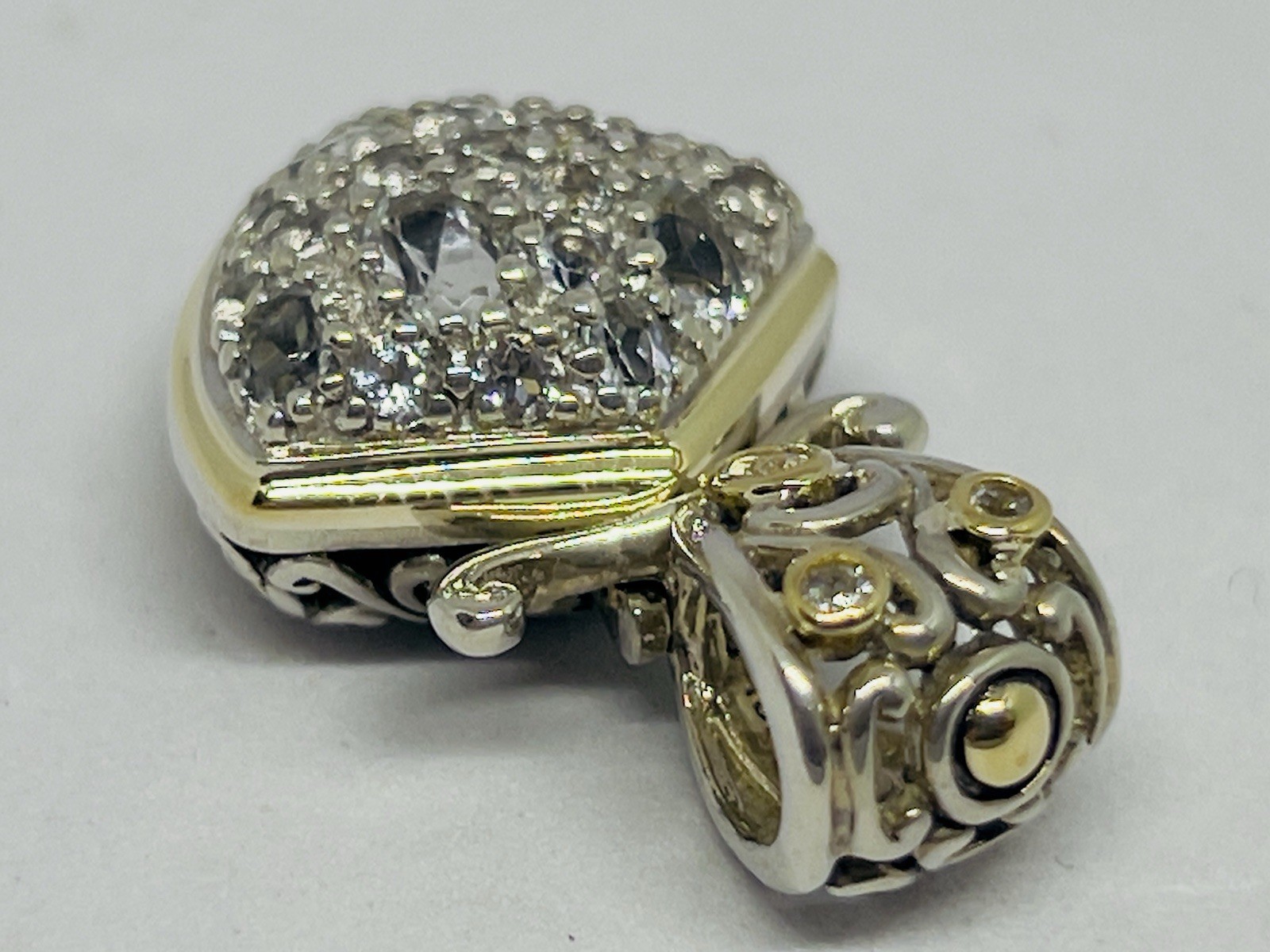 John Hardy Batu 18k Gold 925 Sterling Silver White Topaz Pendant Enhancer