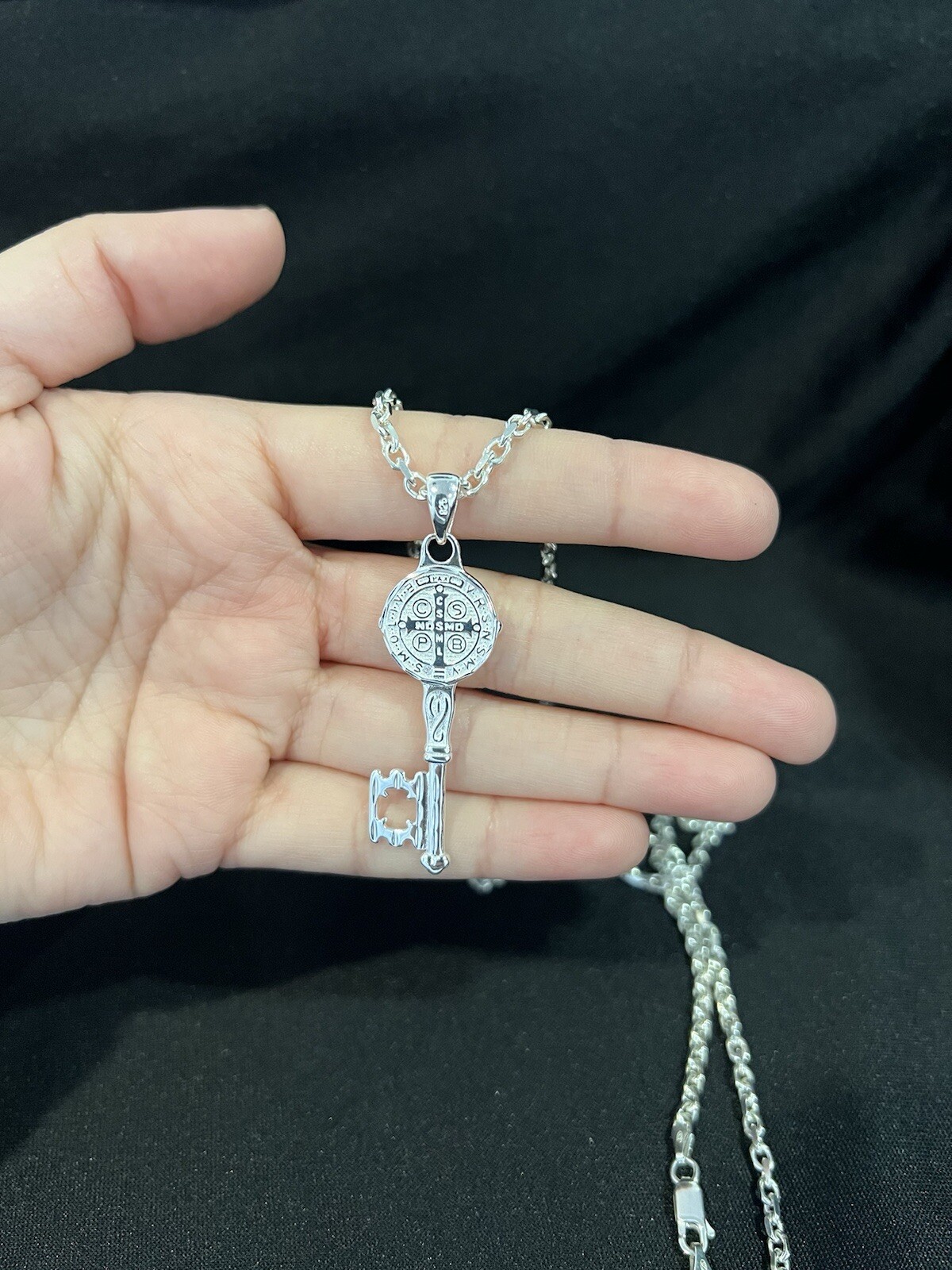 925 Sterling Silver Mens St Benedict Key San Benito Llave & Forz Chain 20 24 30