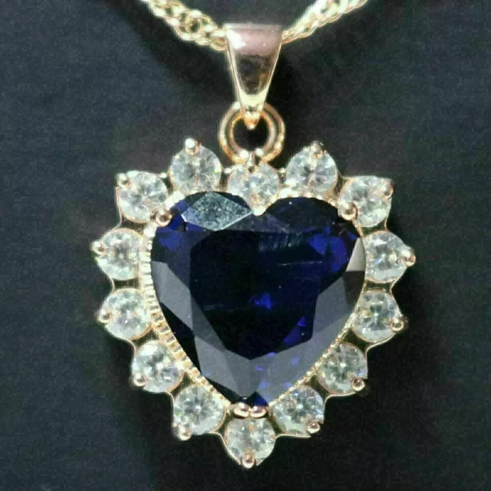 3Ct Heart Cut Sapphire Diamond Halo Pendant 14K Yellow Gold Finish 18″ Chain