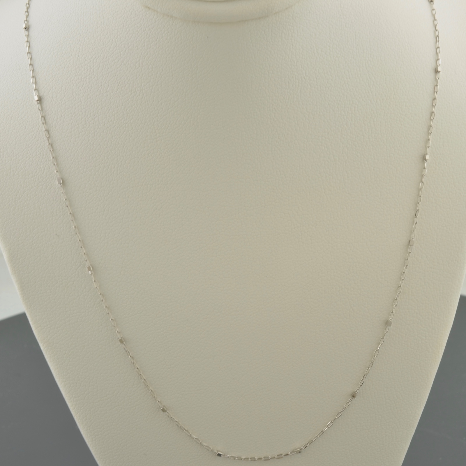 14K WHITE GOLD 1.1mm LONG CABLE W/BOX STATIONS 18″ PENDANT CHAIN NECKLACE