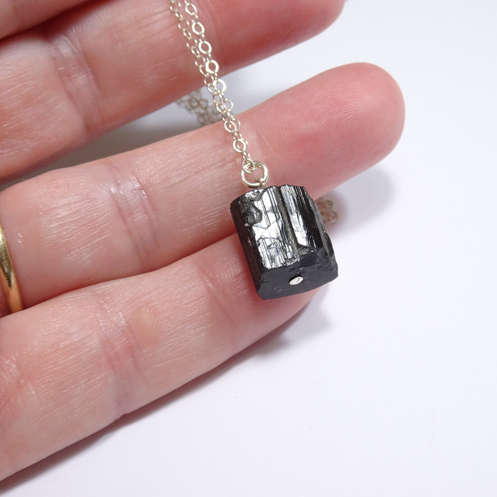 Crystal Raw Black Tourmaline Necklace Root Chakra Jewelry 925 Silver Chain Video