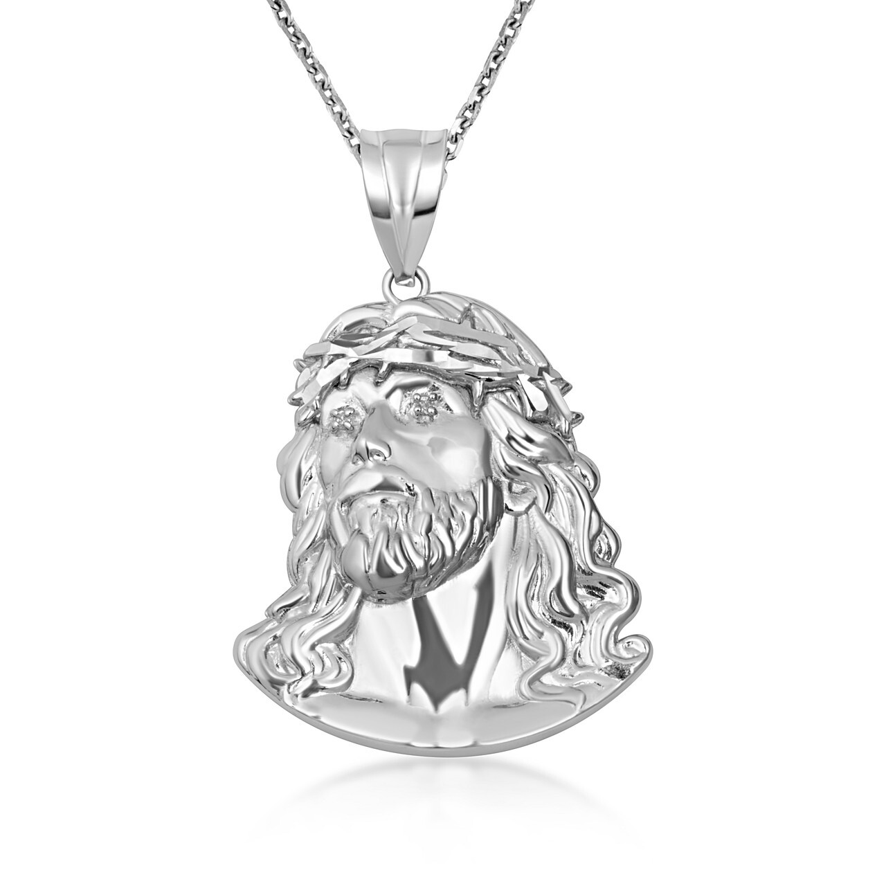 .925 Sterling Silver Jesus Christ Face Diamond Cut Pendant Necklace (S/M/L)