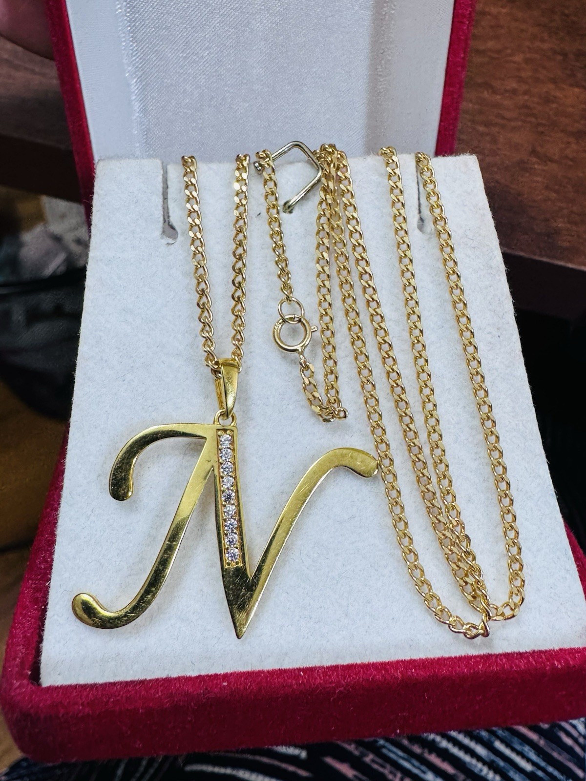 18K 750 Real Fine Gold Men Women’s Letter N Set Necklace 23.5/24” long 7.9g 2mm