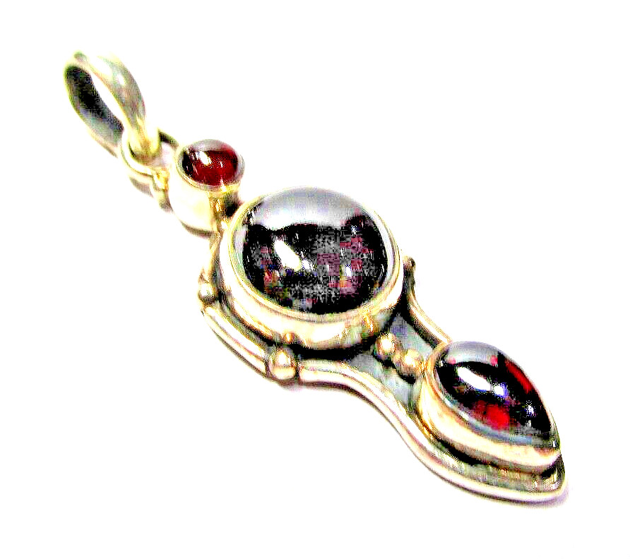 .925 Sterling Silver Red Almadine Garnet Semi Precious Stone Pendant – (#1980)