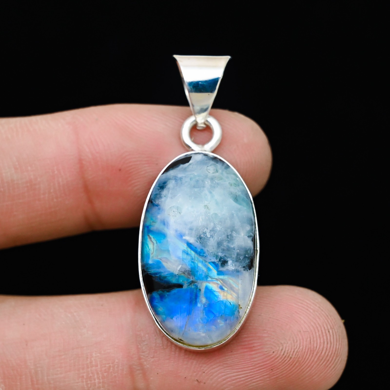 Rainbow Moonstone Gemstone 925 Sterling Silver Handmade Pendant Jewelry Gift For
