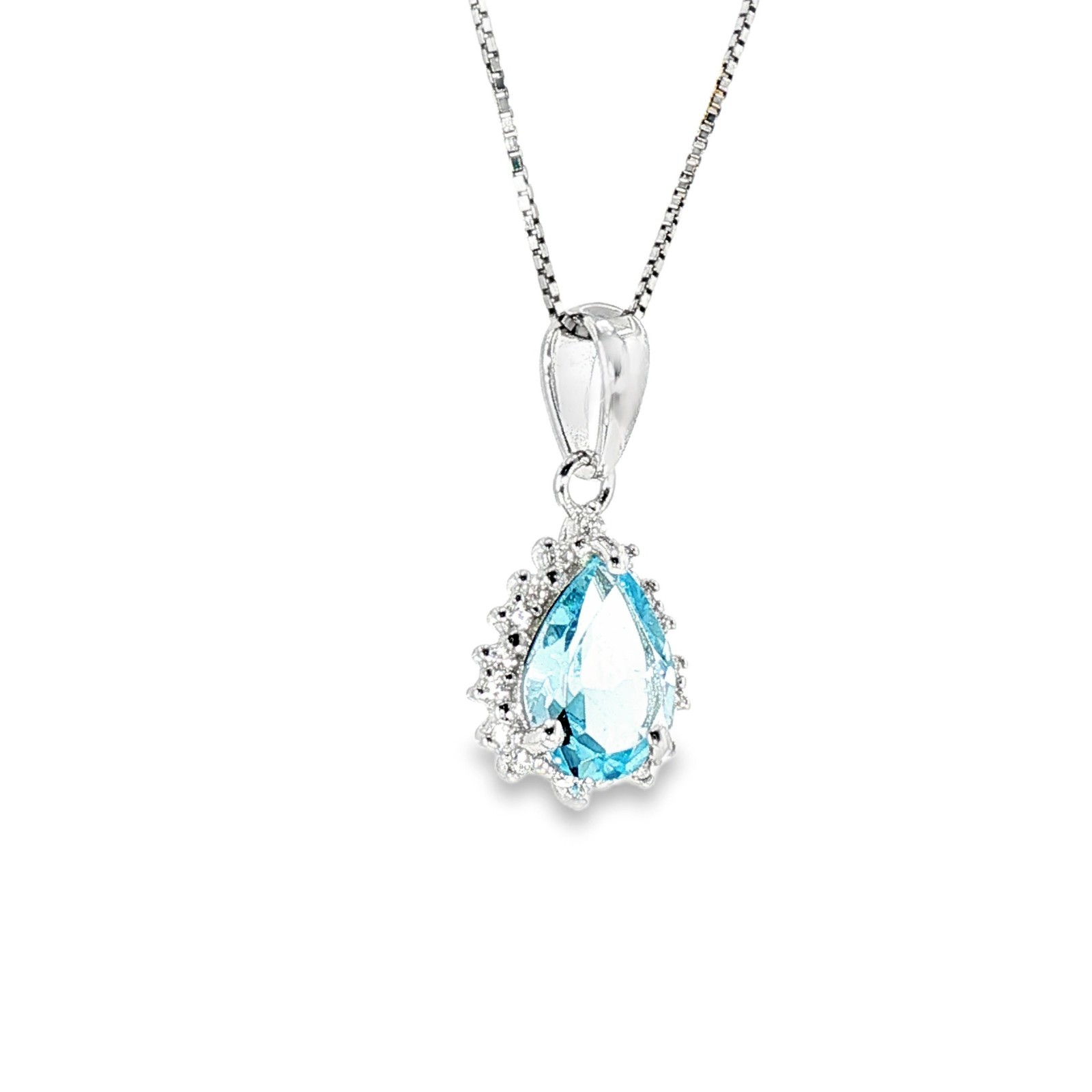 925 Sterling Silver Pendant Sky-Blue Topaz 9x7mm Pears Gemstone Jewelry.