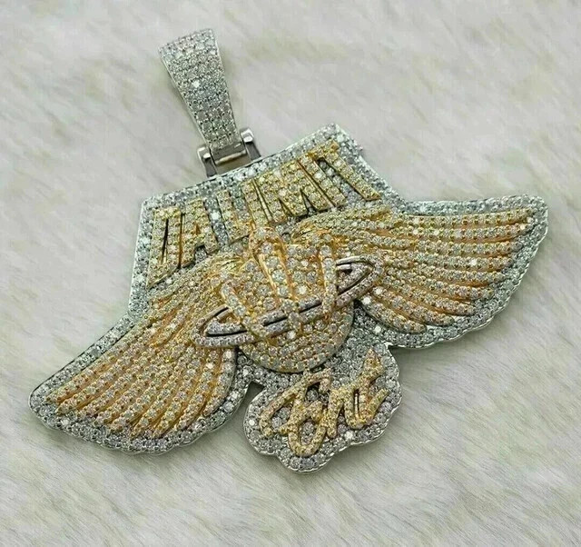 6Ct Round Cut Real Moissanite Men’s Customized Pendant 14k Two Tone Gold Plated
