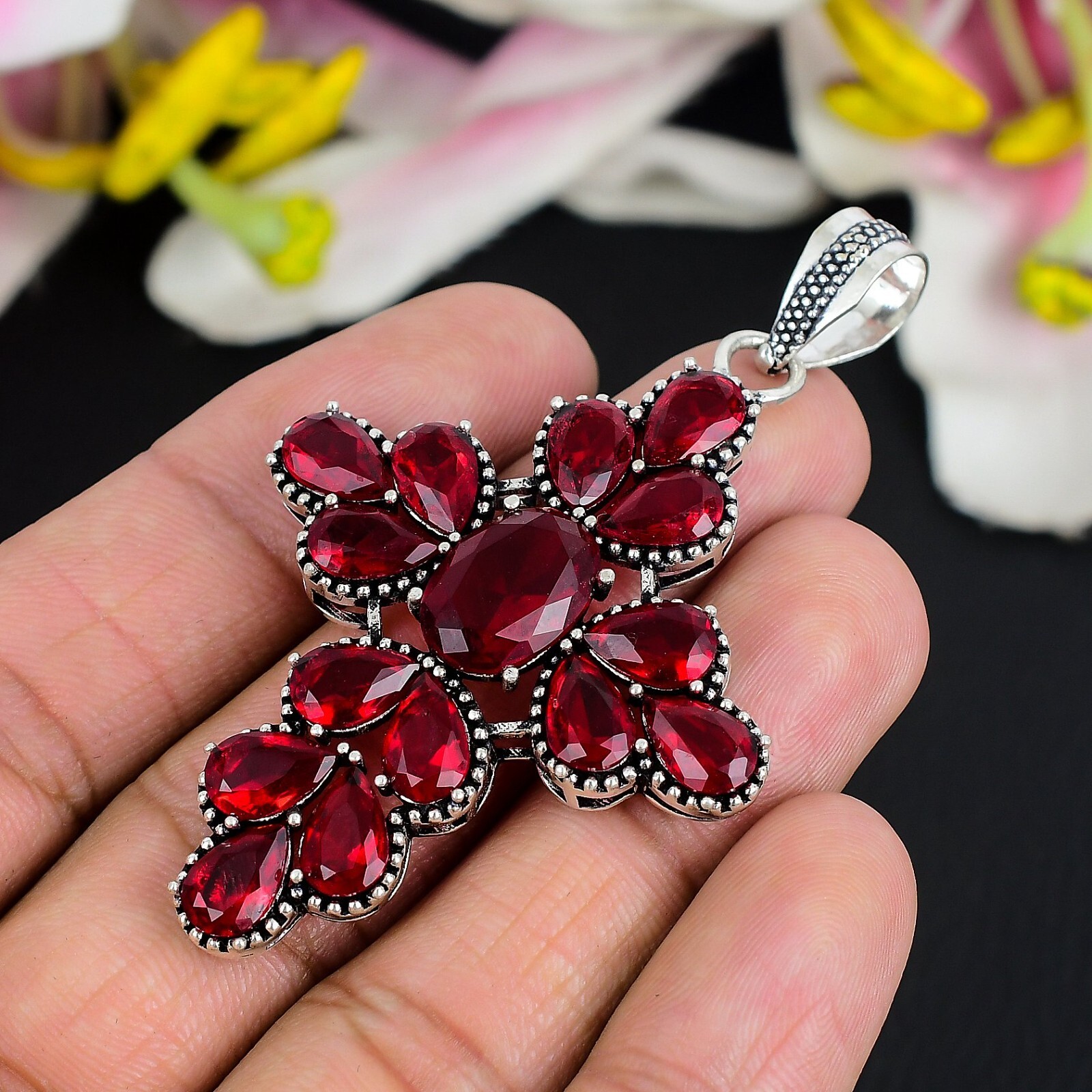 Red Garnet Gemstone handmade Antique 925 Sterling Silver Jewelry Pendant