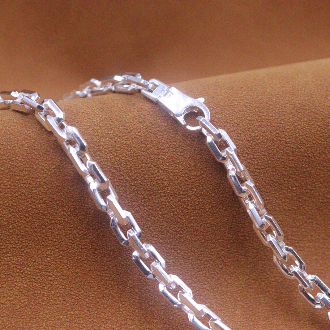 Real S925 Sterling Silver Chain Men 6mm Square Cable Link Necklace 22inch L
