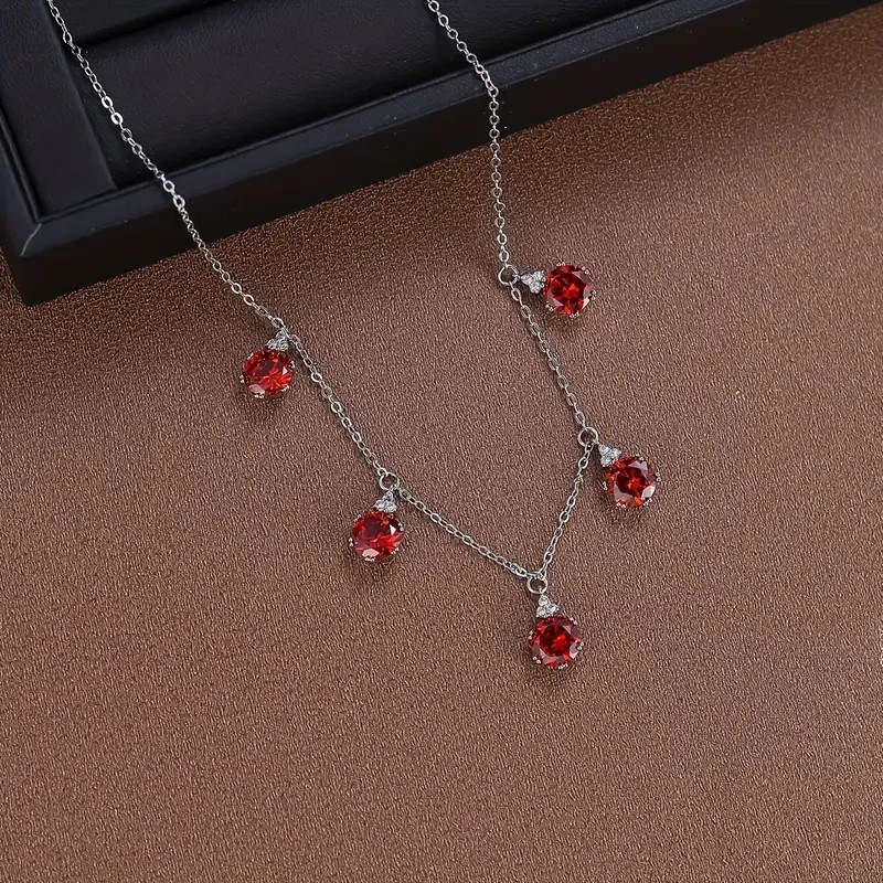3.00Ct Lab Created Garnet Women’s Drop Station Necklace In 14K White Gold Plated