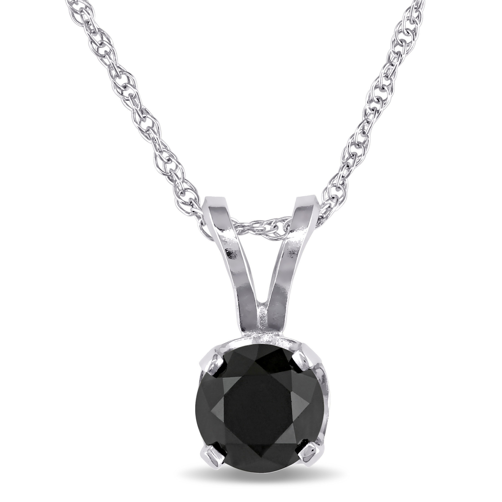 Amour 10k White Gold 1/2CT TDW Black Diamond Solitaire Pendant with Chain