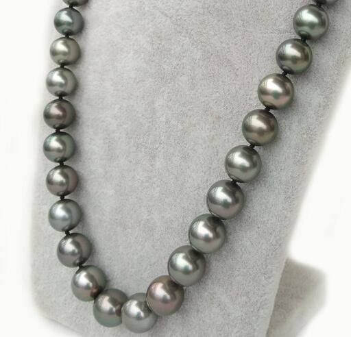 21″9-10mm natural south sea genuine round black peacock pearl necklace