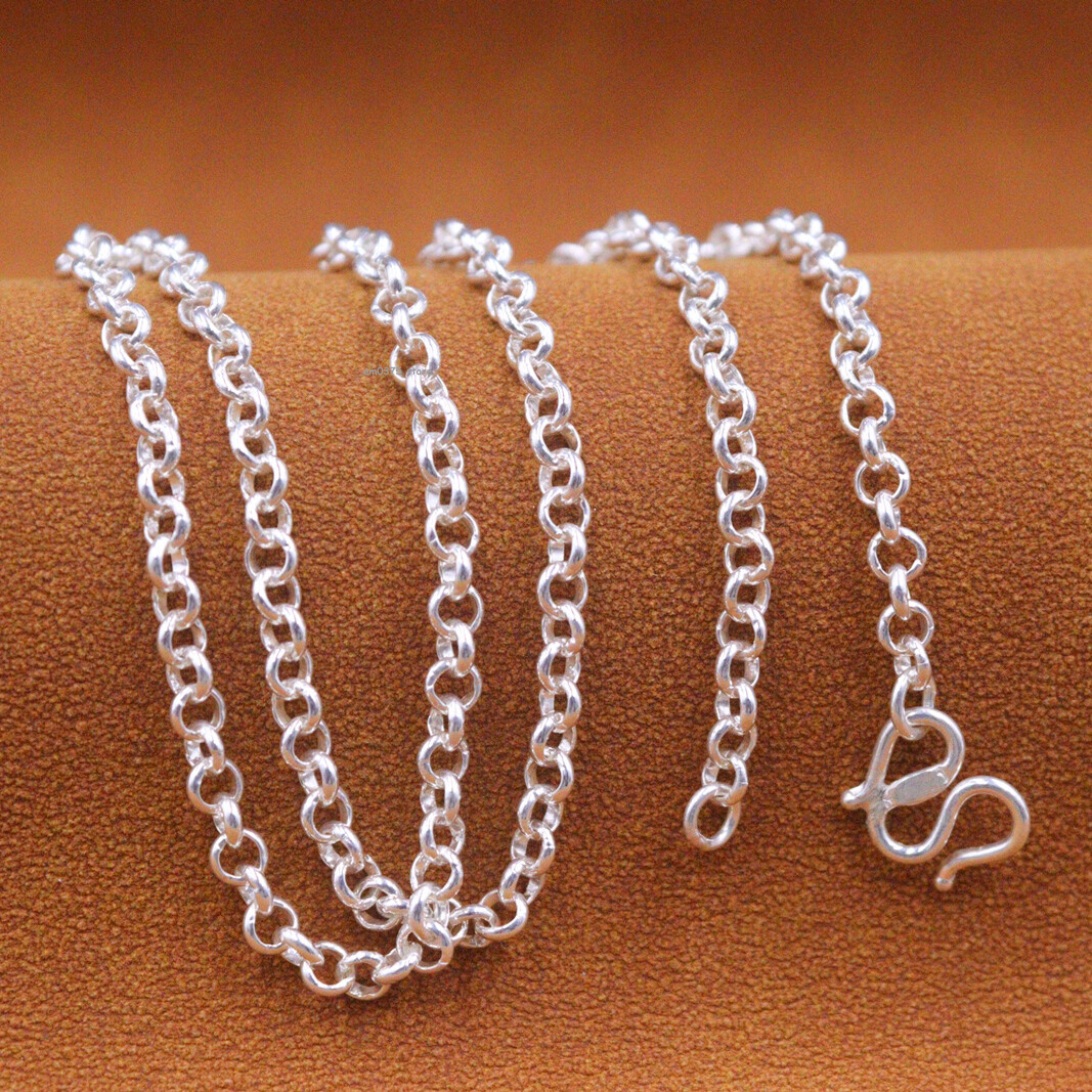 Pure 999 Fine Silver Necklace For Men Women 3mm Rolo Link Chain 18inch /10-11g