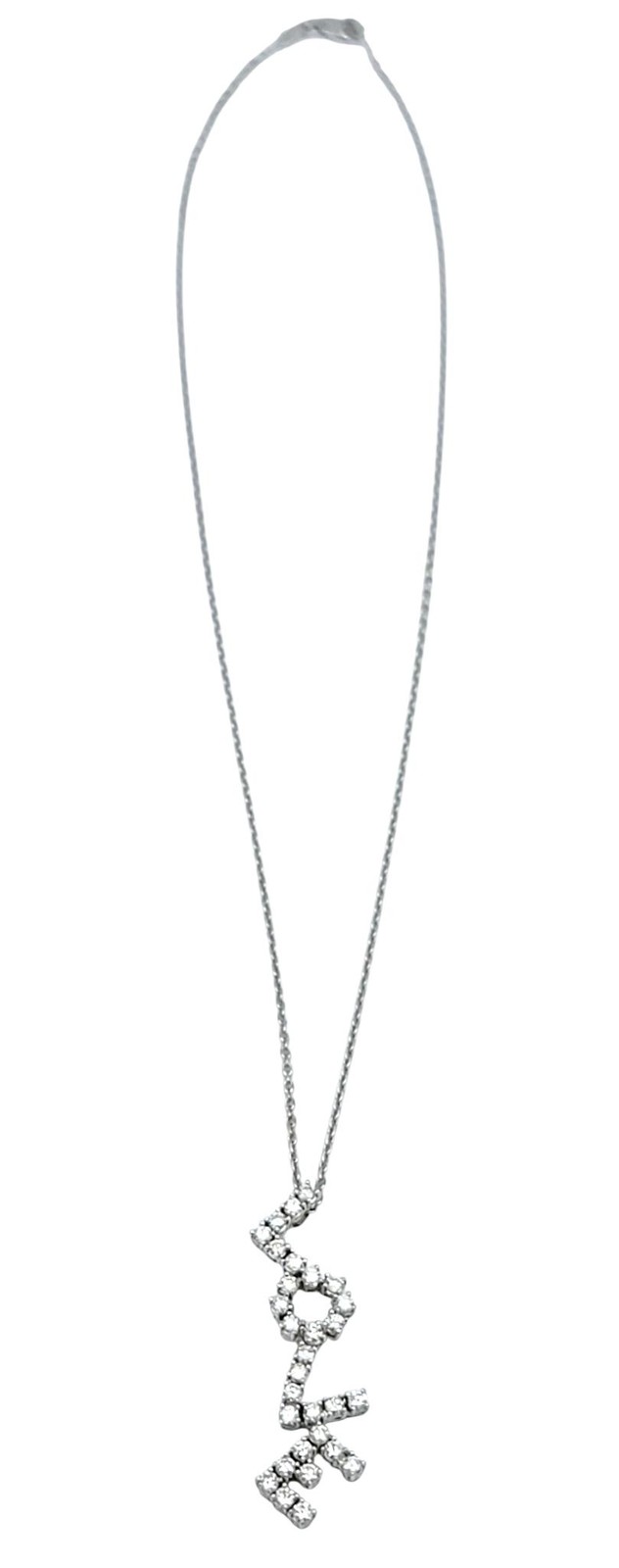 Vertical Diamond ‘Love’ Design Pendant Necklace in 14 Karat White Gold