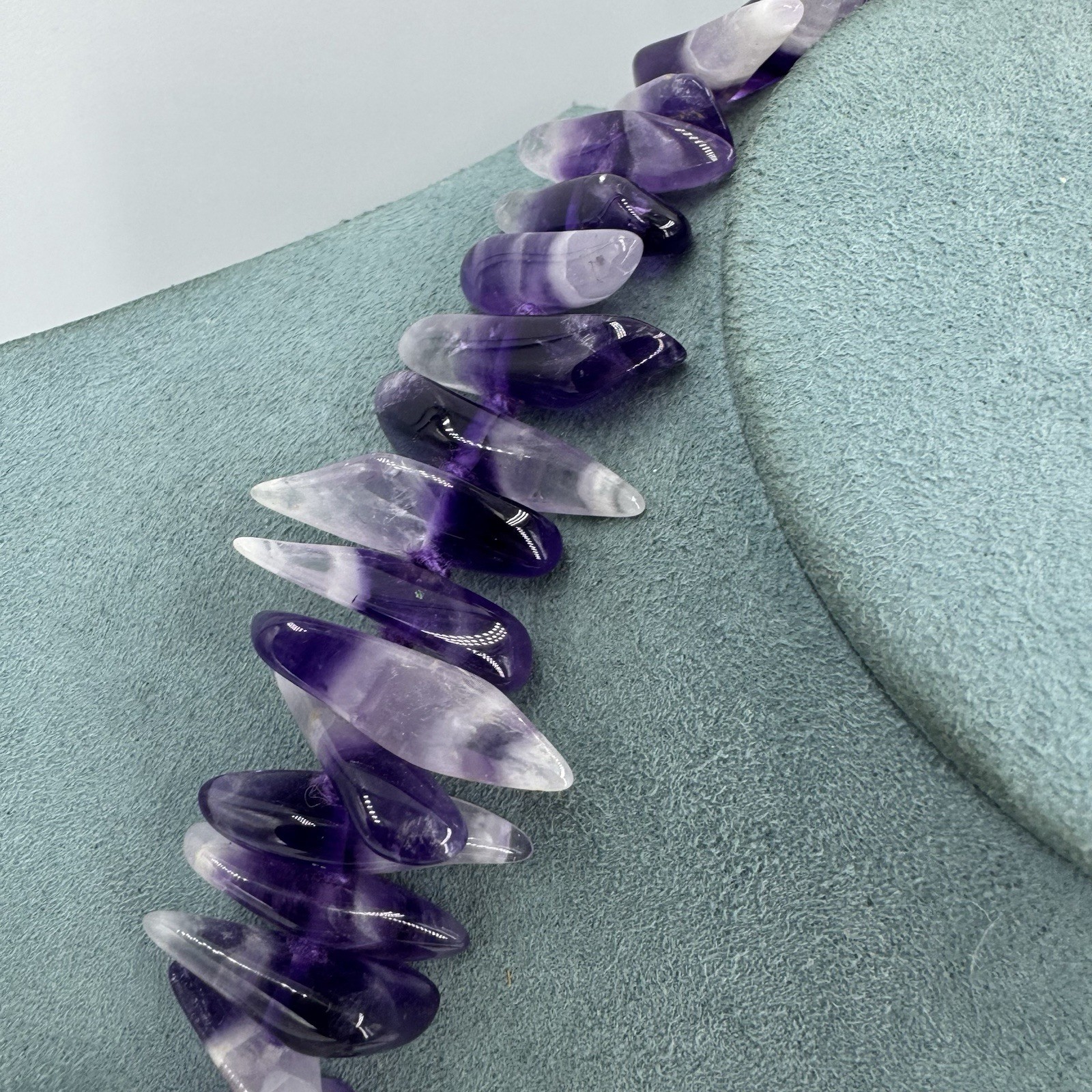 9ct gold ametyst gemstone necklace dog tooth long purple layer chunky 30”