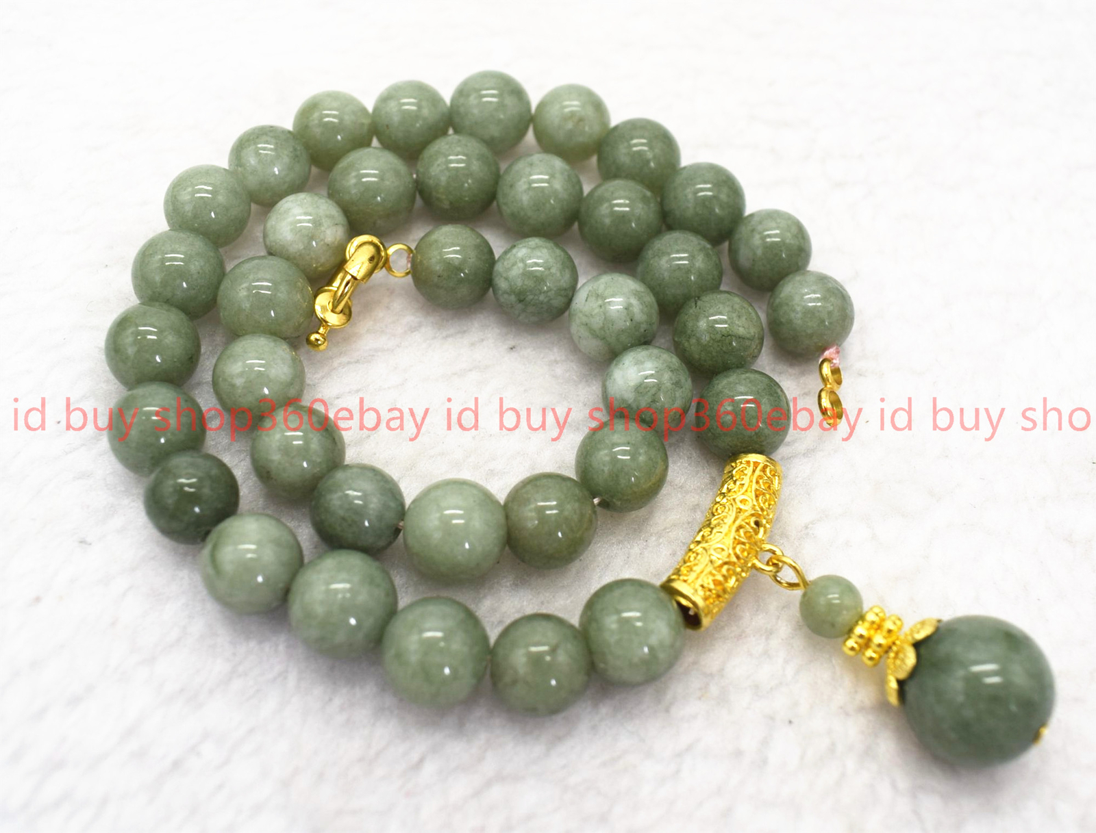 Pretty Natural 8/10mm A Green Jade Gemstone Round Beads Pendant Necklace 16-28in