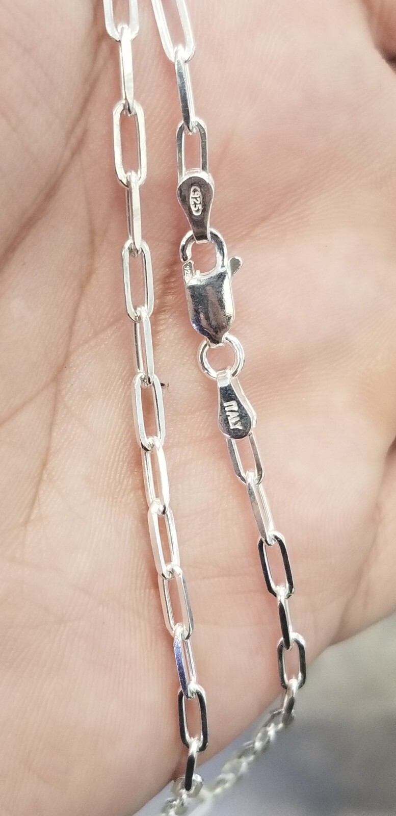 925 Sterling Silver Paper Clip Chain Bracelet 3.8mm Anti-tarnish Made in Italy
