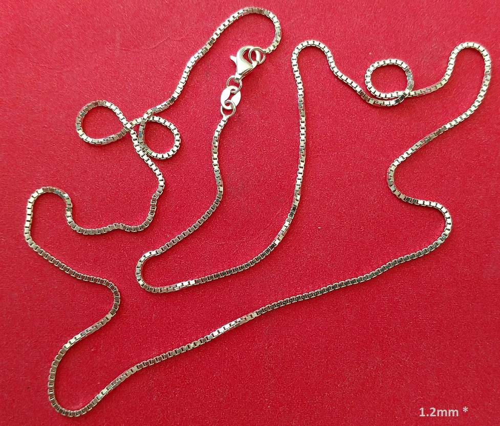 Box Chain Necklace or Anklet – Sterling Silver – 9″ to 30″ – Made In Italy [GM]