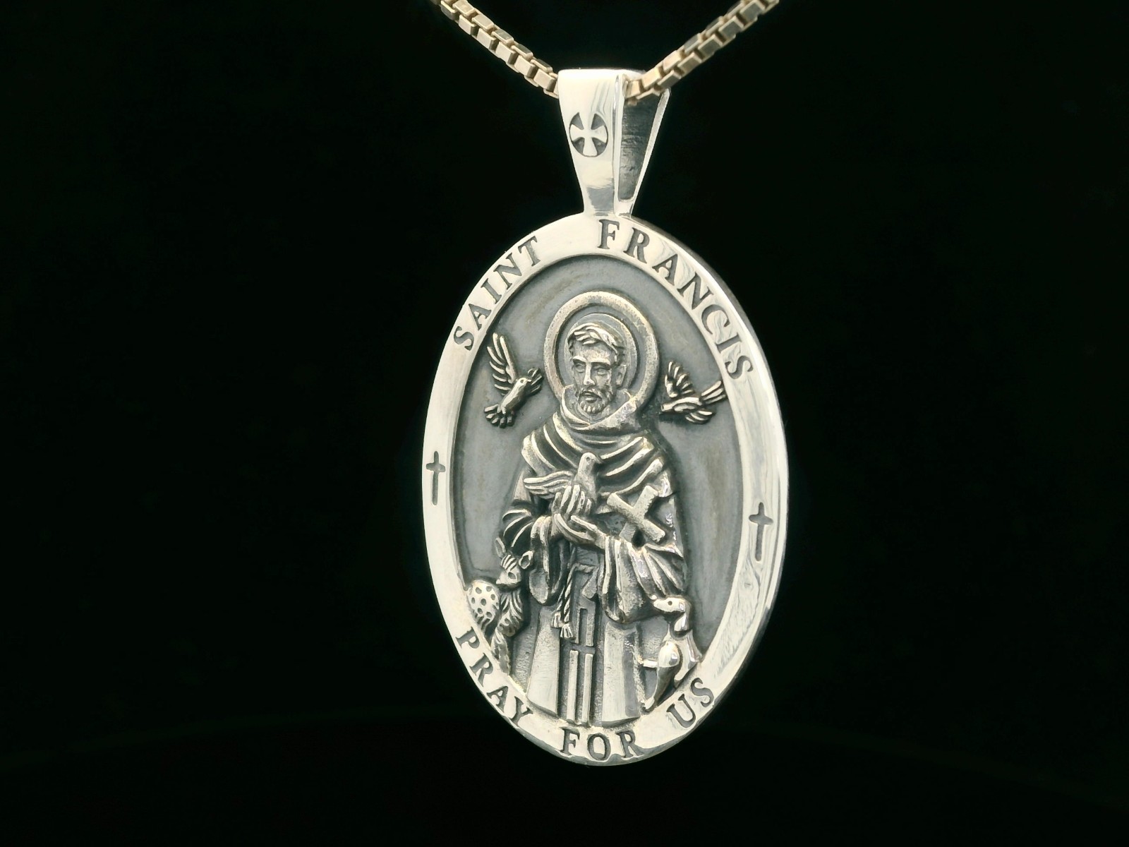 925 Sterling Silver Two-Sided Saint Francis Necklace