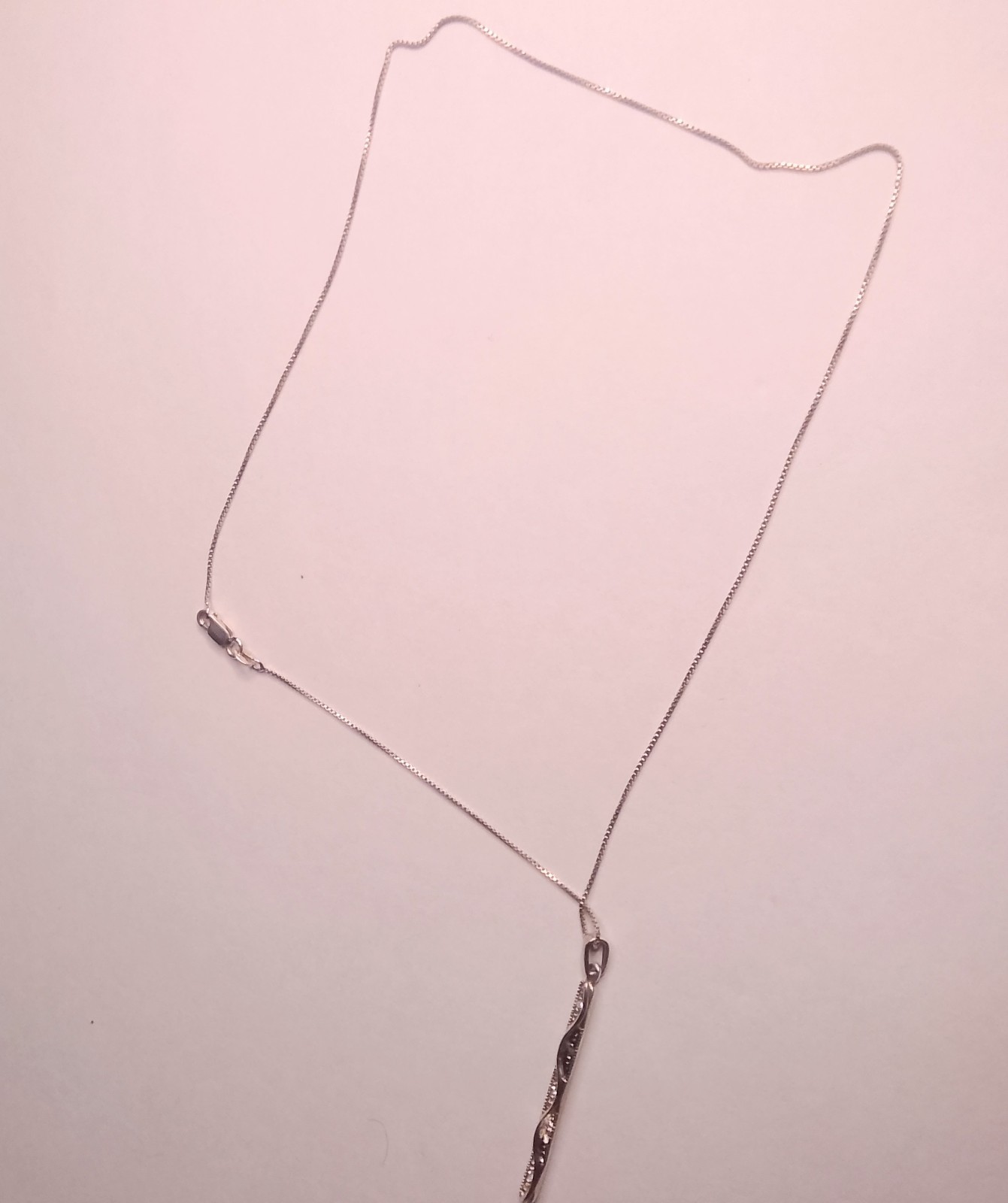 925 Sterling Silver Ribbon Twist Vertical Bar Pendant Necklace 18″ Dainty 4.82g