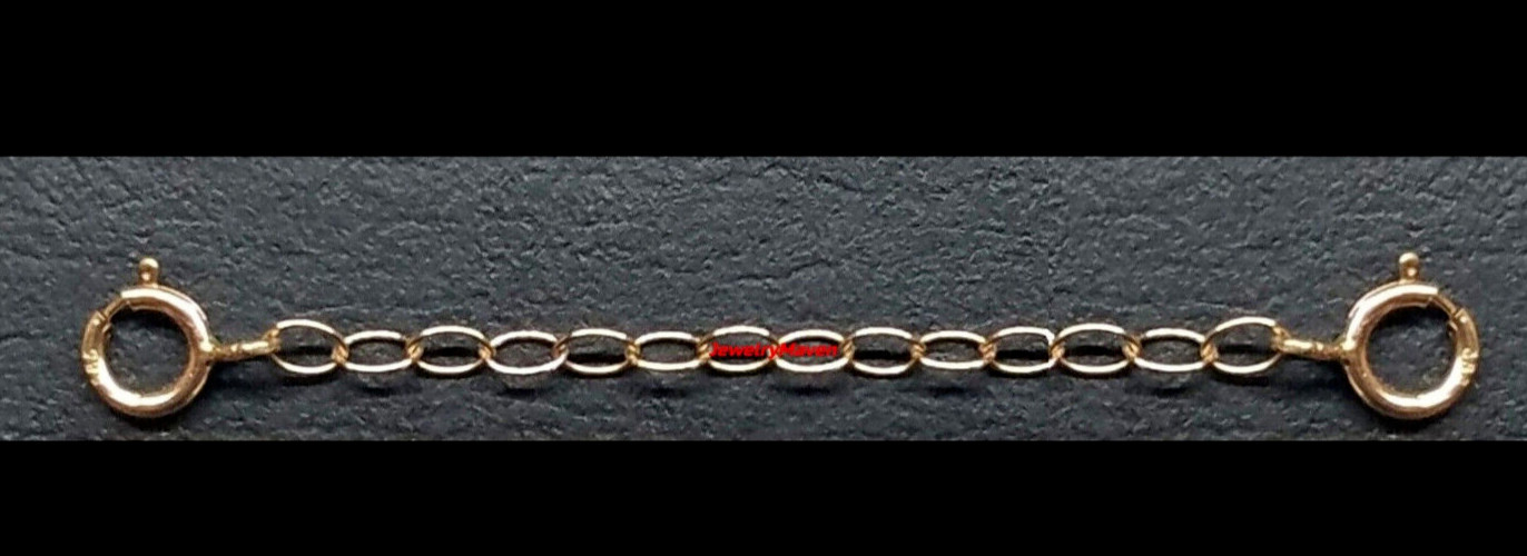 14k 2mm Cable Rose Solid Gold 5mm DOUBLE Spring Ring 2″ Chain Extender Safety US