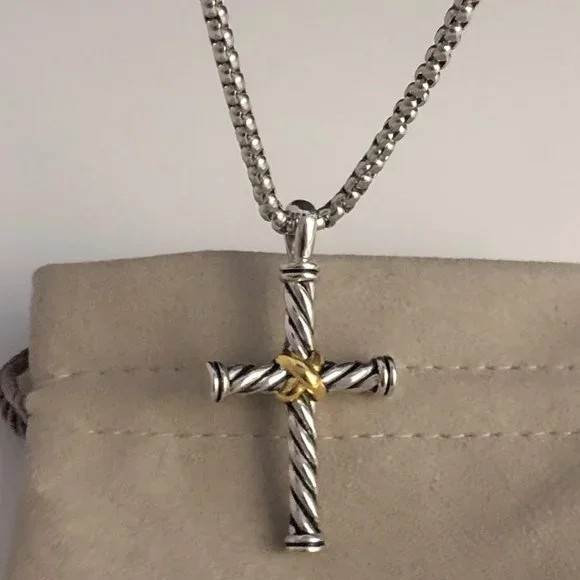 David Yurman X Cable Cross S Silver & 18K Yellow Gold Pendant Necklace