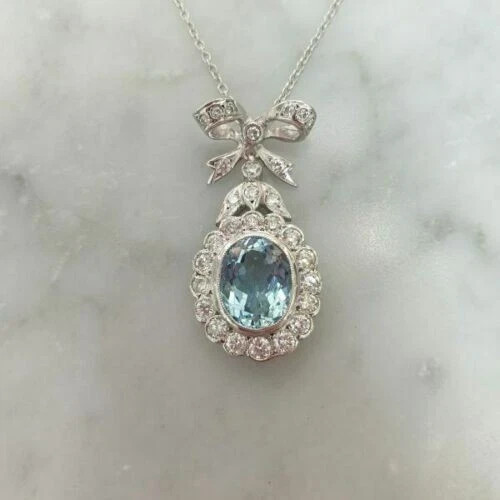 New Perfect Women’s Pendant 14k White Gold Over 3CT Aquamarine