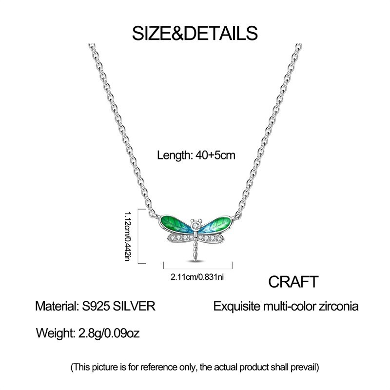 KUNSIR Dragonfly Pendant Sterling Silver Women Jewelry Necklace Adjustable Chain