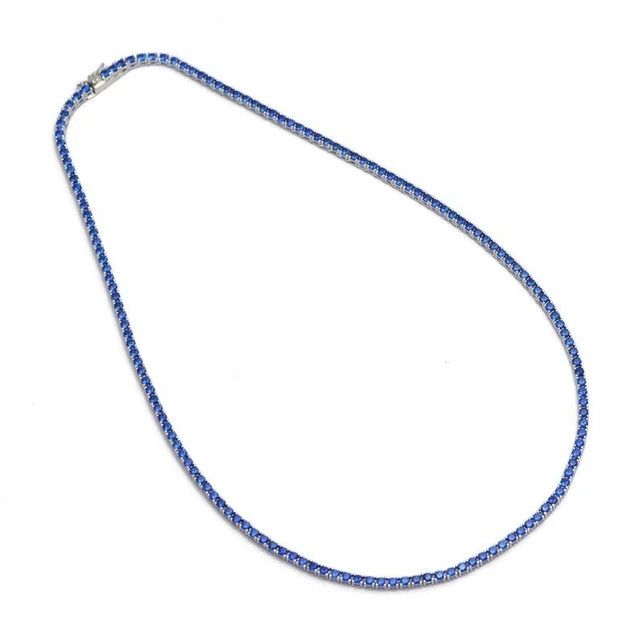 17 ct Created Blue Sapphire Platinum Plated Wedding Tennis Women’s Necklace 3mm