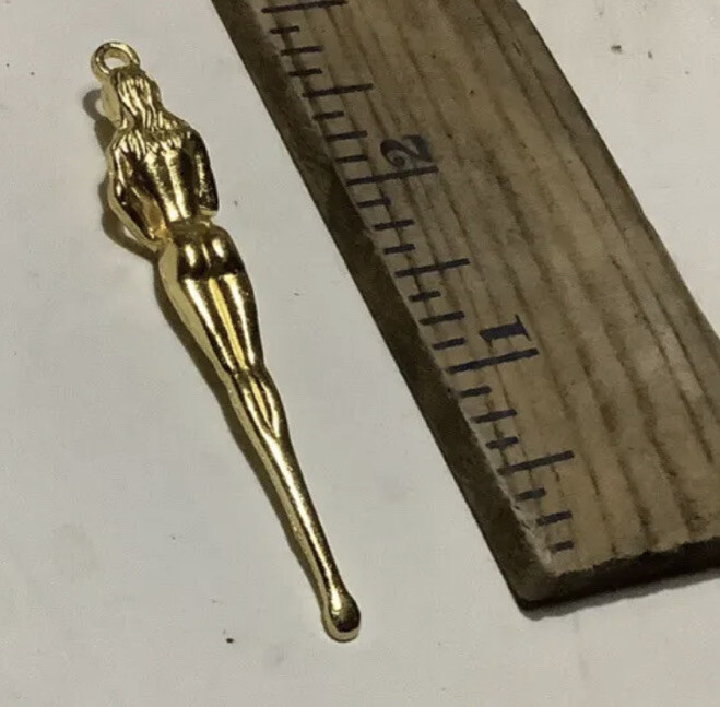 Vintage 1970’s Gold Metal Figural Nude Woman Head Snuff Spoon Unique 3” Tool