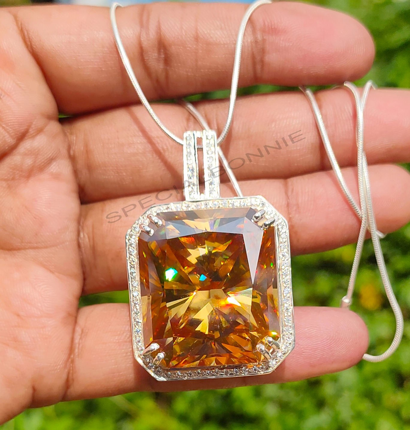 HUGE 82.50 Certified Champagne Diamond Solitaire Pendant- FREE Diamond Studs
