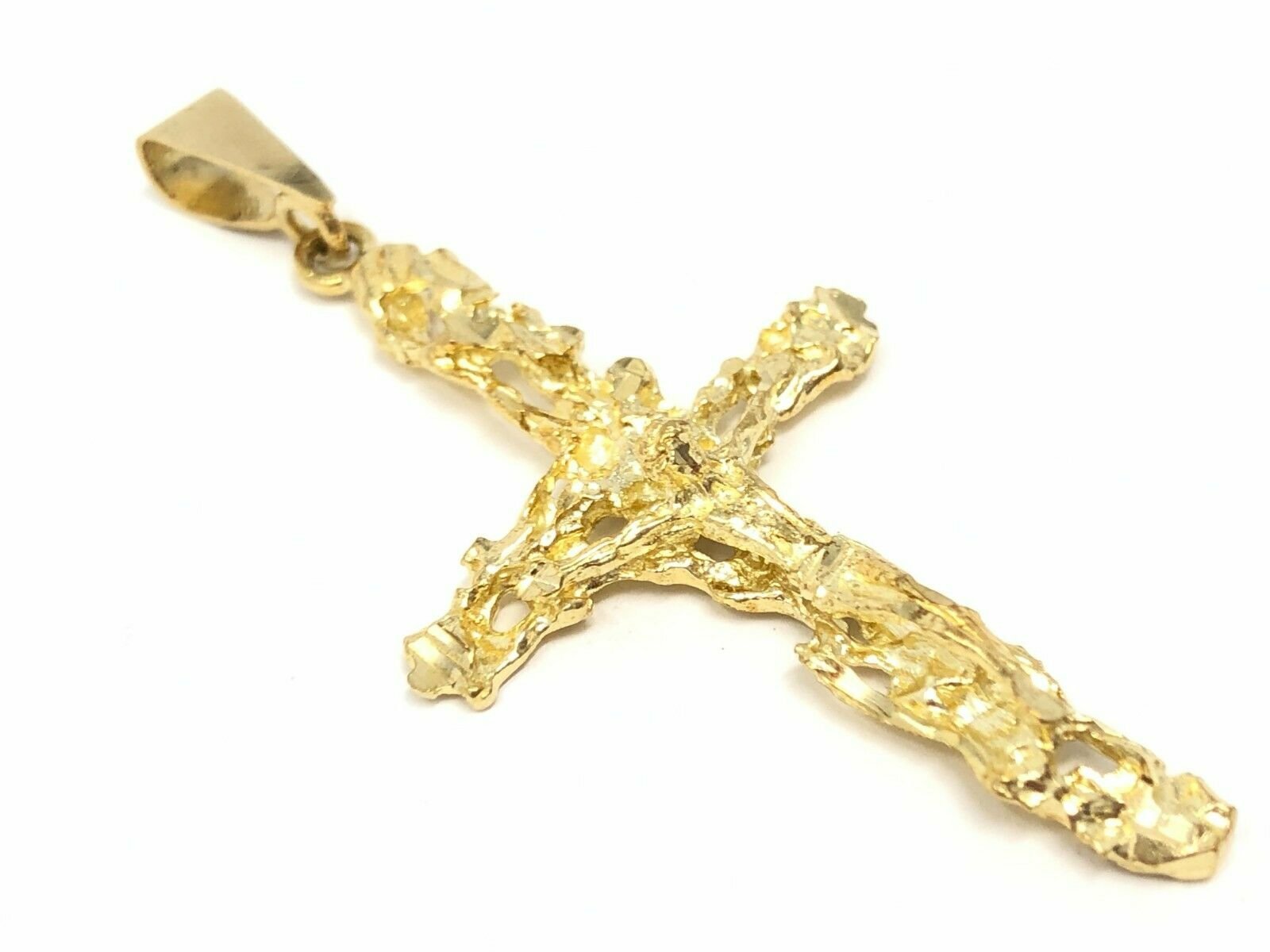 10k Yellow Gold Crucifix Nugget Cross Charm Pendant Religious 2″ 4 grams