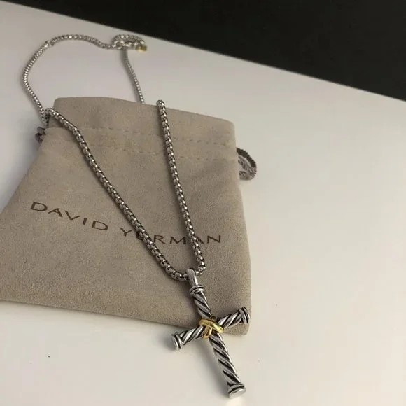 David Yurman X Cable Cross S Silver & 18K Yellow Gold Pendant Necklace