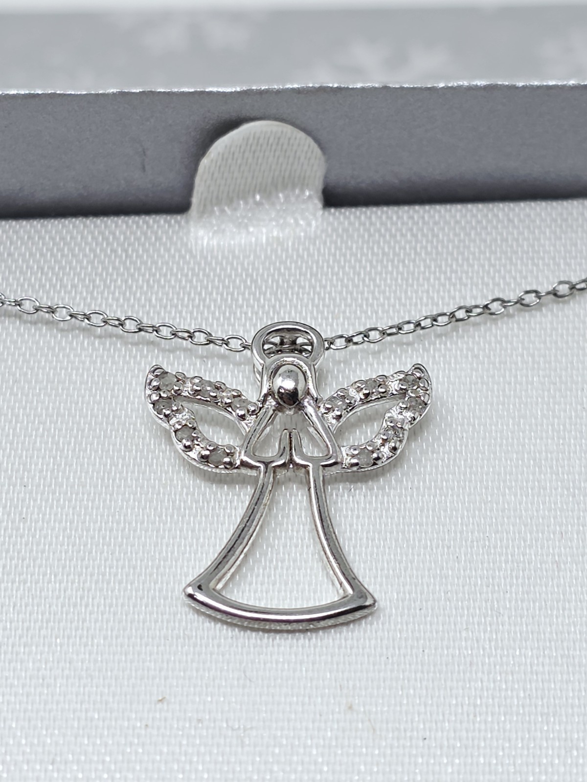 Diamond ANGEL Women’s Pendant Necklace Sterling Silver .925, 18″ Chain