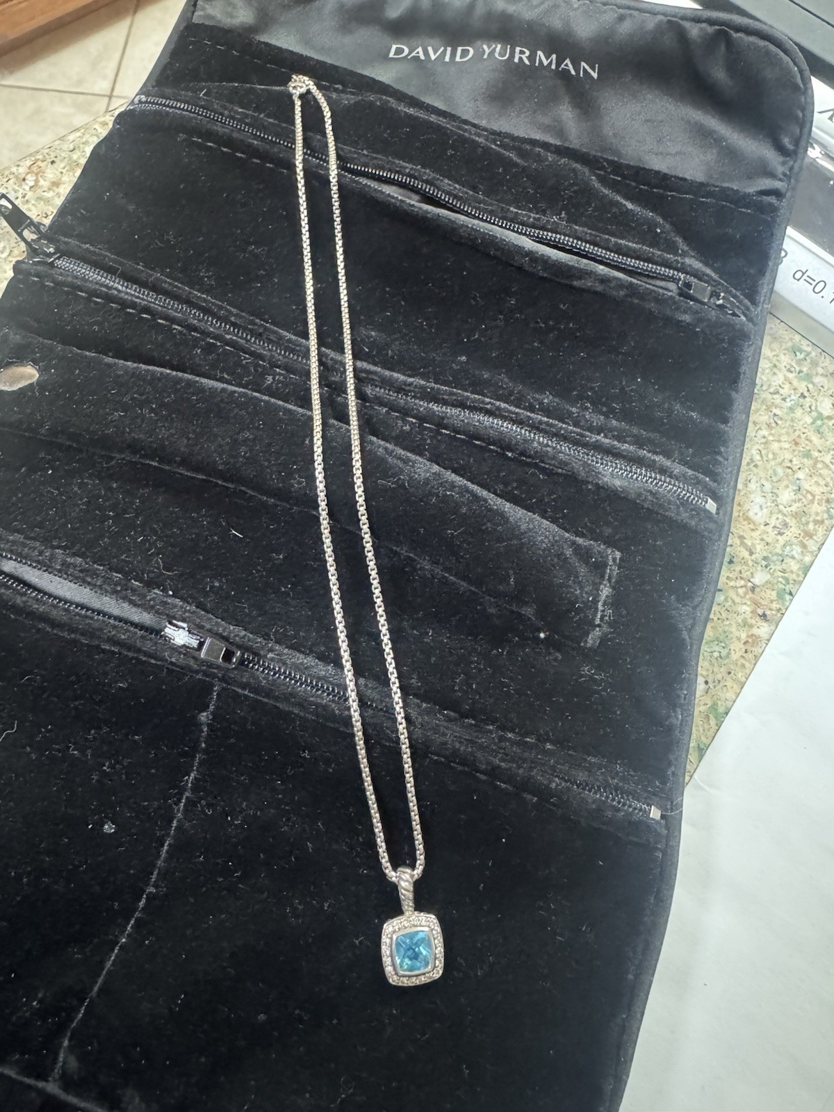 David Yurman Necklace with Blue Topaz and Diamonds 16-17″