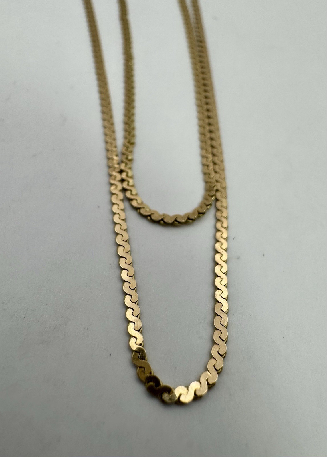 14K Solid Gold 15” Serpentine S-Link Choker Necklace 1MM