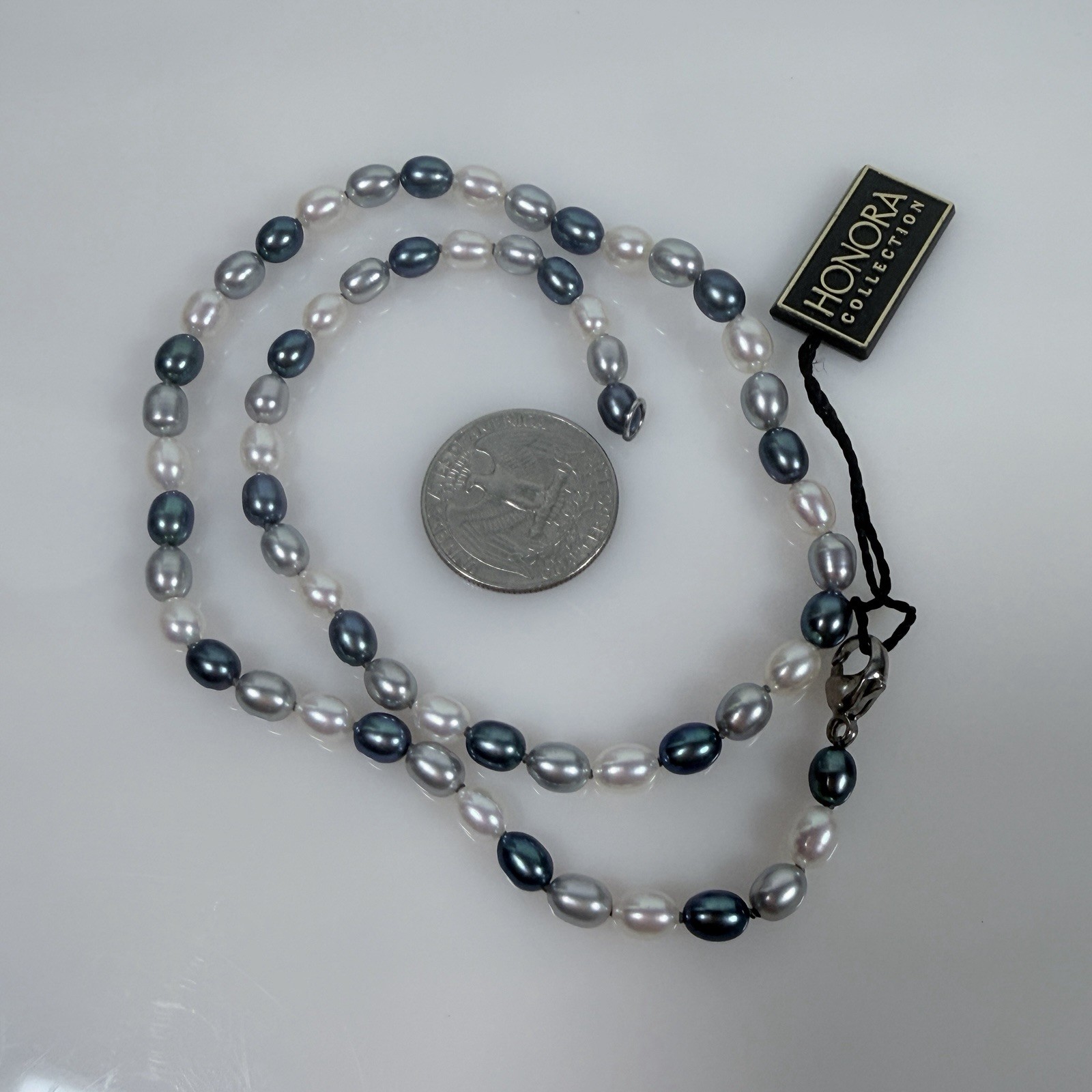 Honora Pearl Necklace Blue Silver White 925 Sterling Silver Clasp 18 in