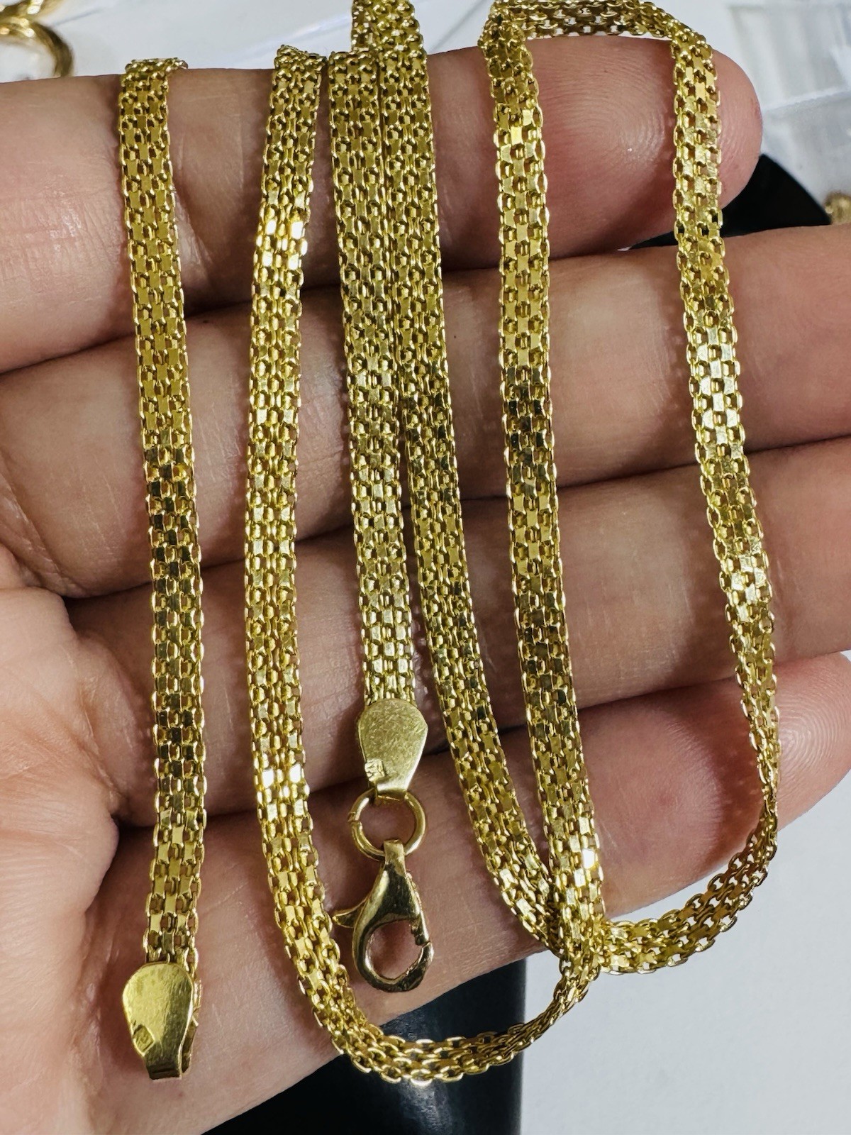 18C 18K 750 Genuine Gold Mesh Chain Necklace 21.8/22” Long 9.7g 3.8mm MENS-WOMEN